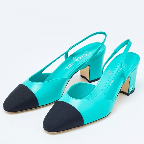 NWT RARE🩵CHANEL🩵Gabrielle Slingback Heels Teal 2024 Cruise - Picture 1 of 11